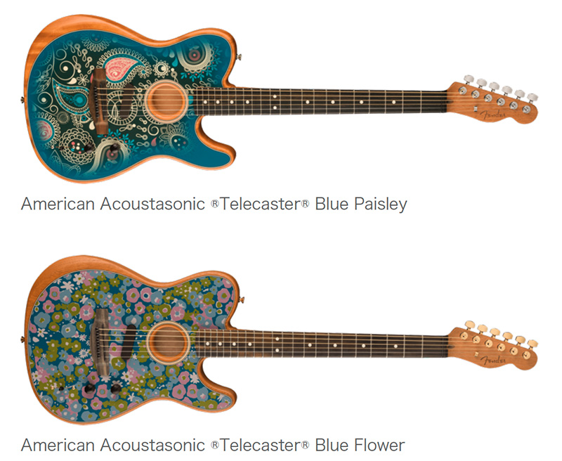 フェンダーミュージック、人気のアコスタソニックに数量限定デザインが登場！『AMERICAN ACOUSTASONIC® TELECASTER®  BLUE PAISLEY / BLUE FLOWER』｜TuneGate.me